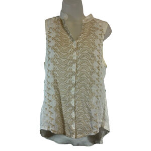Anthropologie Tiny Blouse Womens S Ivory Embroidered Sleeveless Button Boho D50